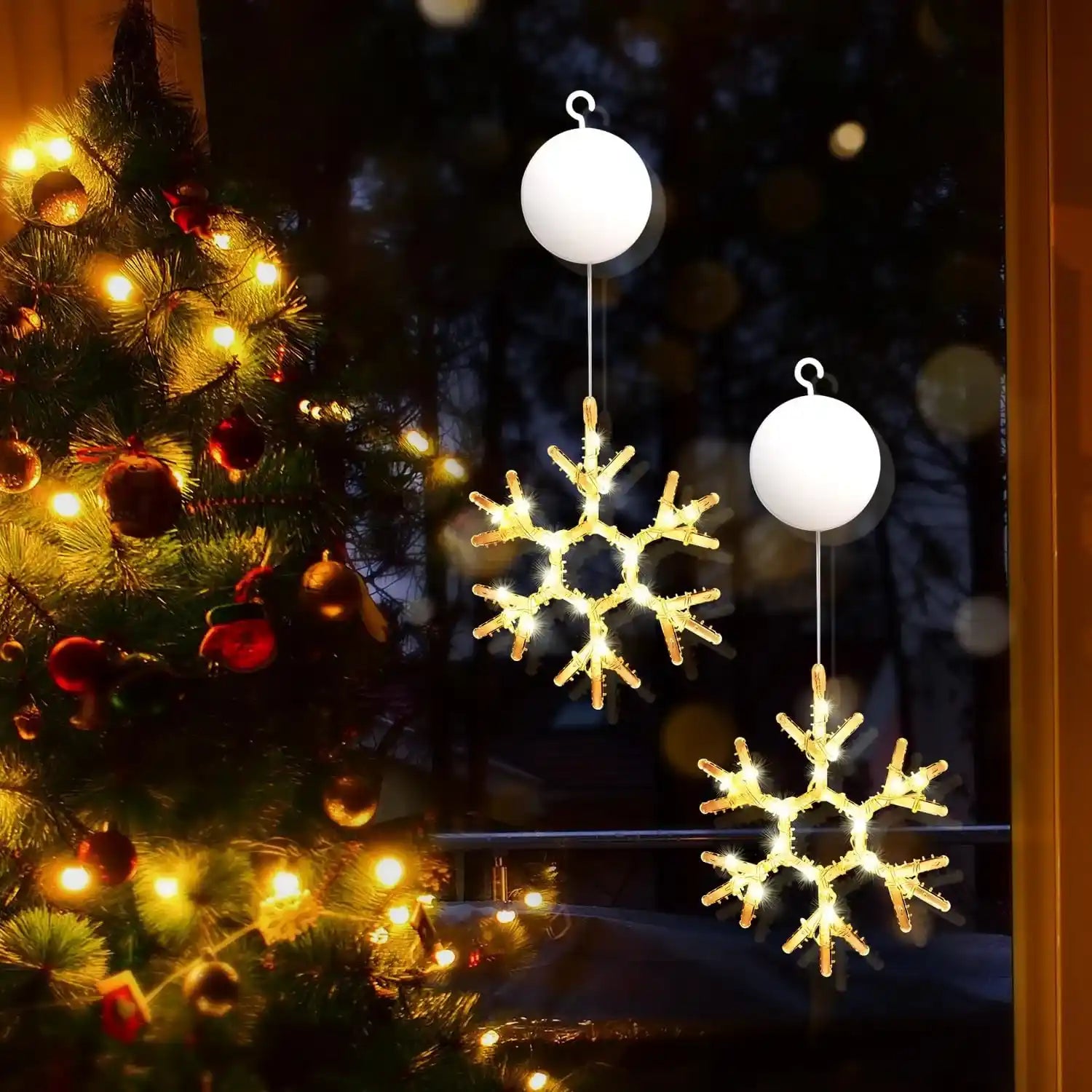 gresonic-lichtervorhang-2er-led-schneeflocke-batterie-fenster image 1
