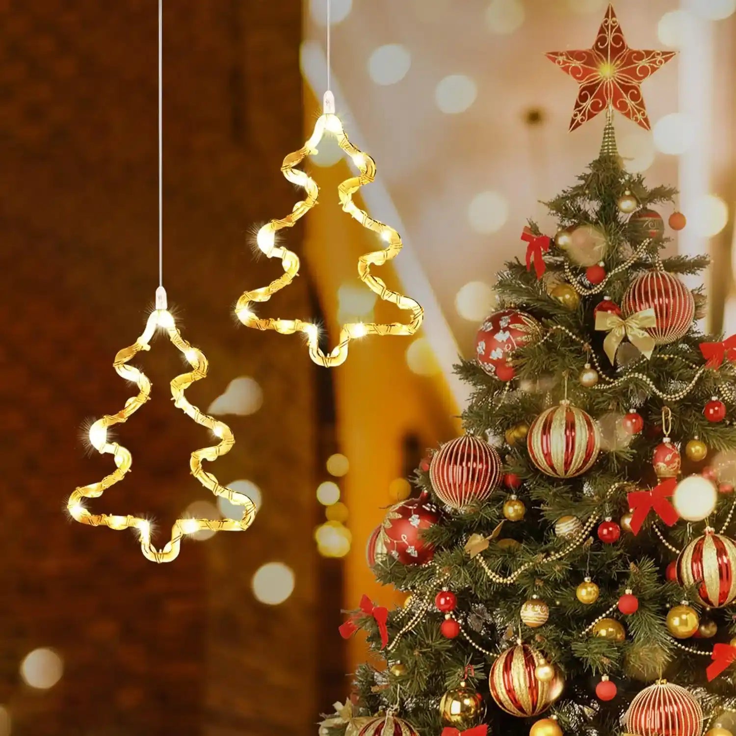 gresonic-lichtervorhang-weihnachtsbaum-led-fensterdeko-2er-batterie image 6