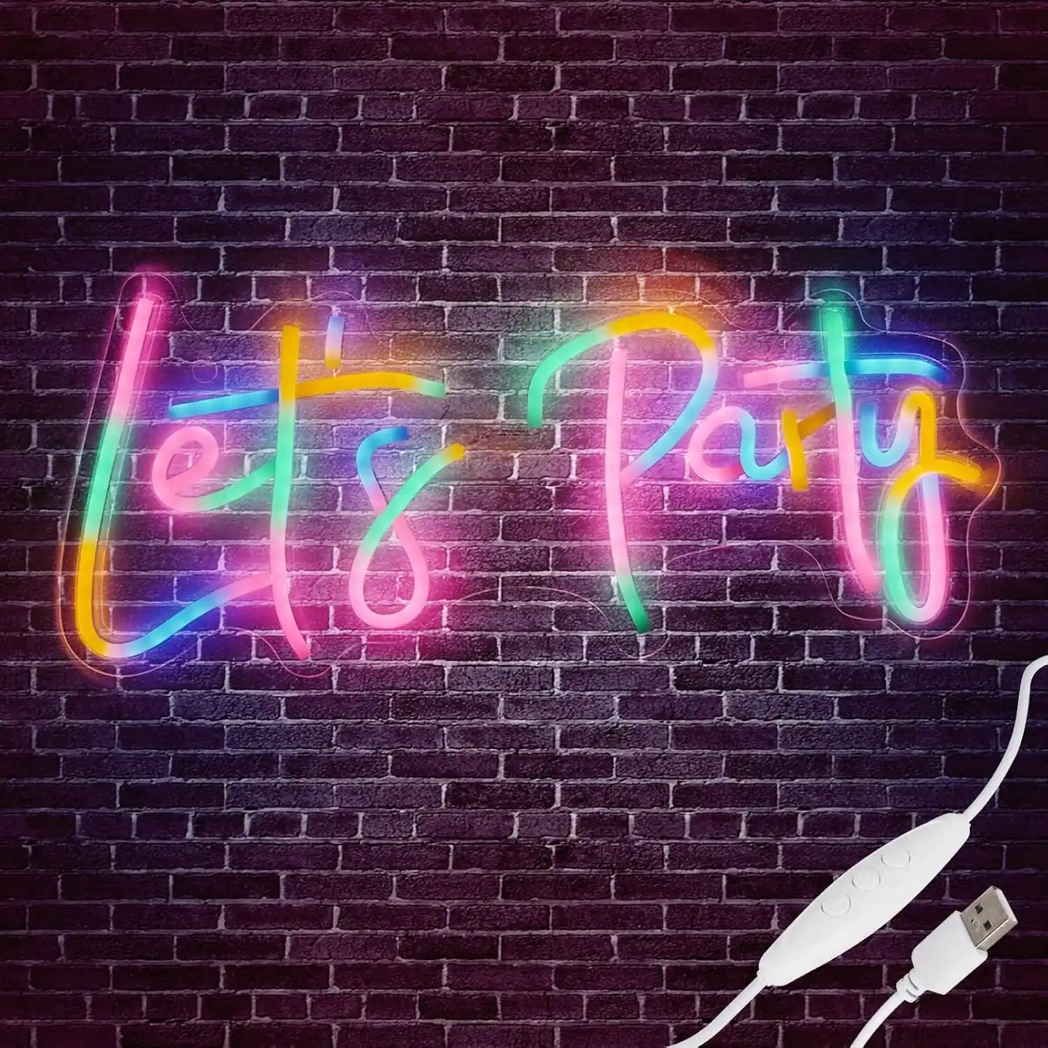 gresonic-let-s-party-neon-schild-lichterkette-usb-bunt image 2