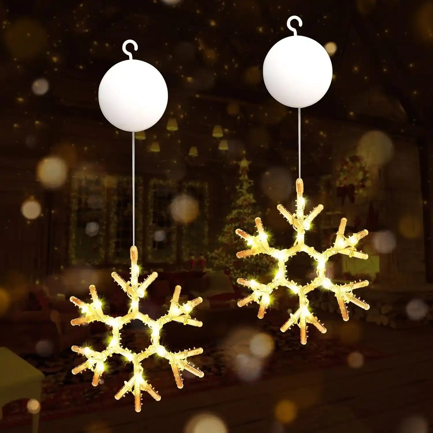gresonic-lichtervorhang-2er-led-schneeflocke-batterie-fenster image 2