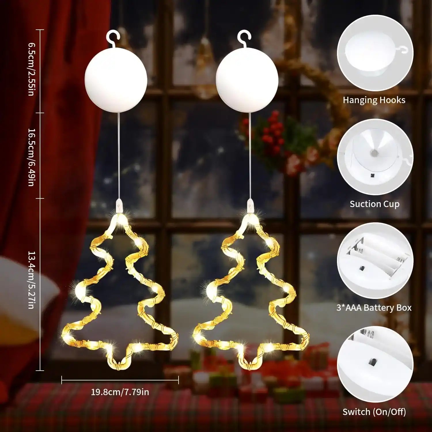 gresonic-lichtervorhang-weihnachtsbaum-led-fensterdeko-2er-batterie image 2