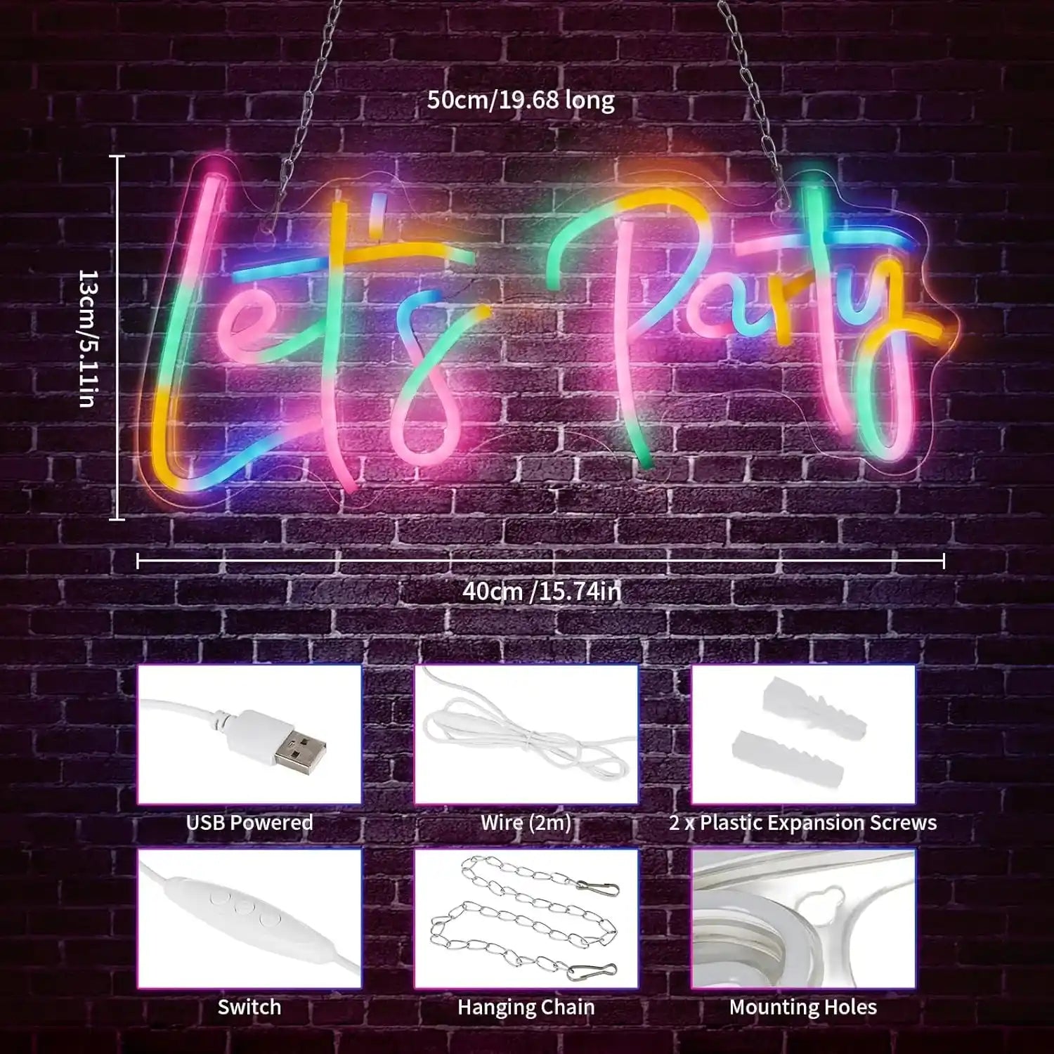 gresonic-let-s-party-neon-schild-lichterkette-usb-bunt image 6