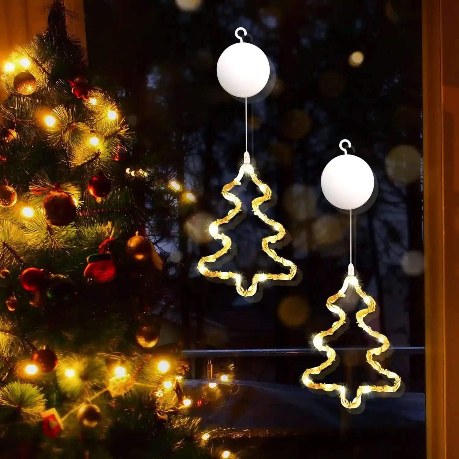 gresonic-lichtervorhang-weihnachtsbaum-led-fensterdeko-2er-batterie image 4